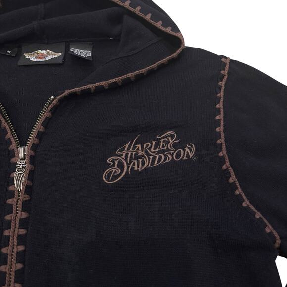 Harley Davidson Black Cotton Full Zip Hoodie Sweater Medium Brown Back Graphic - Picture 4 of 6